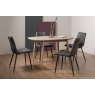 Gallery Collection Dansk Scandi Oak 4 Seater Dining Table & 4 Mondrian Dark Grey Faux Leather Chairs with Sand Black Powder Coated Legs
