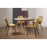 Gallery Collection Dansk Scandi Oak 4 Seater Dining Table & 4 Mondrian Mustard Velvet Fabric Chairs with Sand Black Powder Coated Legs