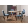 Gallery Collection Dansk Scandi Oak 4 Seater Dining Table & 4 Mondrian Petrol Blue Velvet Fabric Chairs with Sand Black Powder Coated Legs