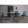 Gallery Collection Dansk Scandi Oak 6-8 Seater Dining Table & 6 Eriksen Petrol Blue Velvet Fabric Chairs with Grey Rustic Oak Effect Legs