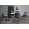 Premier Collection Dansk Scandi Oak 6-8 Seater Table & 6 Eriksen Petrol Blue Velvet Chairs