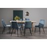 Gallery Collection Dansk Scandi Oak 6-8 Seater Dining Table & 6 Mondrian Petrol Blue Velvet Fabric Chairs with Sand Black Powder Coated Legs