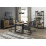 Signature Collection Indus Rustic Oak 4-6 Seater Dining Table with Peppercorn Legs & 4 Lewis Distressed Dark Grey Fabric Cantilever Chairs with Sand Black Powder Coated Frame