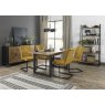 Signature Collection Indus Rustic Oak 4-6 Seater Dining Table with Peppercorn Legs & 4 Lewis Mustard Velvet Cantilever Chairs with Sand Black Powder Coated Frame