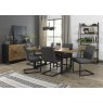 Signature Collection Indus Rustic Oak 6-8 Seater Dining Table with Peppercorn Legs & 6 Lewis Distressed Dark Grey Fabric Cantilever Chairs with Sand Black Powder Coated Frame