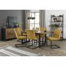 Signature Collection Indus Rustic Oak 6-8 Seater Dining Table with Peppercorn Legs & 6 Lewis Mustard Velvet Cantilever Chairs with Sand Black Powder Coated Frame