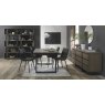 Signature Collection Tivoli Weathered Oak 4-6 Seater Dining Table with Peppercorn Legs & 4 Mondrian Dark Grey Faux Leather Chairs with Sand Black Powder Coated Legs