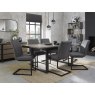 Signature Collection Tivoli Weathered Oak 6-8 Seater Dining Table with Peppercorn Legs & 6 Lewis Distressed Dark Grey Fabric Cantilever Chairs with Sand Black Powder Coated Frame