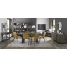 Signature Collection Tivoli Weathered Oak 6-8 Seater Dining Table with Peppercorn Legs & 6 Mondrian Mustard Velvet Chairs with Sand Black Powder Coated Legs