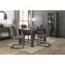 Premier Collection Turin Dark Oak 4-6 Seater Dining Table & 4 Lewis Distressed Dark Grey Fabric Cantilever Chairs with Sand Black Powder Coated Frame