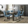 Premier Collection Turin Dark Oak 6-8 Seater Dining Table & 6 Lewis Petrol Blue Cantilever Chairs with Sand Black Powder Coated Frame