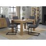 Premier Collection Turin Light Oak 4-6 Seater Dining Table & 4 Lewis Distressed Dark Grey Fabric Cantilever Chairs with Sand Black Powder Coated Frame