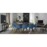 Gallery Collection Vintage Weathered Oak 6-8 Seater Dining Table with Peppercorn Legs & 8 Dali Petrol Blue Velvet Chairs with Sand Black Powder Coated Legs