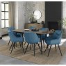 Gallery Collection Vintage Weathered Oak 6 Seater Table & 6 Dali Petrol Blue Velvet Chairs