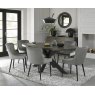 Bentley Designs Ellipse fumed oak 6 seater dining table with 6 Cezanne chairs- grey velvet fabric