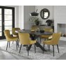 Bentley Designs Ellipse fumed oak 6 seater dining table with 6 Cezanne chairs- mustard velvet fabric