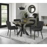 Bentley Designs Ellipse fumed oak 4 seater dining table with 4 Cezanne chairs- dark grey faux leather fabric