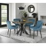 Bentley Designs Ellipse fumed oak 4 seater dining table with 4 Cezanne chairs- petrol blue velvet fabric