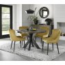 Bentley Designs Ellipse fumed oak 4 seater dining table with 4 Cezanne chairs- mustard velvet fabric