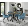 Bentley Designs Ellipse fumed oak 4 seater dining table with 4 Dali chairs- petrol blue velvet fabric