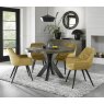 Bentley Designs Ellipse fumed oak 4 seater dining table with 4 Dali chairs- mustard velvet fabric