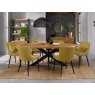 Bentley Designs Ellipse Rustic Oak 6 seater dining table with 6 Cezanne chairs- mustard velvet fabric