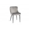 Bentley Designs Cezanne upholstered dining chair with sand black powder coated legs- grey velvet fabric- front angle shot