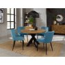 Bentley Designs Ellipse Rustic Oak 4 seater dining table with 4 Cezanne chairs- petrol blue velvet fabric