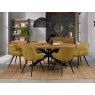 Bentley Designs Ellipse Rustic Oak 6 seater dining table with 6 Dali chairs- mustard velvet fabric