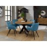 Bentley Designs Ellipse Rustic Oak 4 seater dining table with 4 Dali chairs- petrol blue velvet fabric