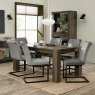 Bentley Designs Logan Fumed Oak 6-8 Seat Extending Dining Set- 6 Lewis Cantilver Dining Chairs in Grey Velvet Fabric- feature