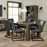 Bentley Designs Logan Fumed Oak 6 Seat Dining Set- 6 Lewis Cantilver Dining Chairs in Distressed Dark Grey Fabric- feature
