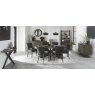 Bentley Designs Ellipse Fumed Oak 6 Seater Dining Table & 6 Logan Fumed Oak Upholstered Chairs- Dark Grey Fabric- lifestyle