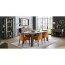 Bentley Designs Turin Dark Oak 6-8 Seater Dining Table & 6 Turin Dark Oak Low Back Upholstered Chairs- Harvest Pumpkin Velvet