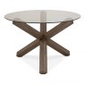 Bentley Designs Turin Dark Oak Circular Glass Table & 4 Turin Dark Oak Low Back Upholstered Chairs- Pebble Grey Fabric- table