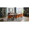 Bentley Designs Turin Dark oak 6-10 Seater Dining Set & 8 Low Back Upholstered Chairs in Harvest Pumpkin Velvet Fabric- featu