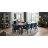 Bentley Designs Turin Dark oak 6-10 Seater Dining Set & 8 Low Back Upholstered Chairs in Dark Blue Velvet Fabric- feature