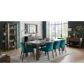 Bentley Designs Turin Dark oak 6-10 Seater Dining Set & 8 Low Back Upholstered Chairs in Sea Green Velvet Fabric- feature