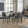 Bentley Designs Vintage Weathered Oak 4 Seater Dining Set & 4 Peppercorn Uph Chairs- Dark Grey Fabric- feature