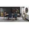 Bentley Designs Indus Rustic Oak 6-8 Seater Dining Set & 6 Rustic Uph Chairs- Dark Blue Velvet Fabric- feature