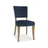 Bentley Designs Indus Rustic Oak 6-8 Seater Dining Set & 6 Rustic Uph Chairs- Dark Blue Velvet Fabric- chair front angle