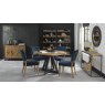 Bentley Designs Indus Rustic Oak 4 Seater Dining Set & 4 Rustic Uph Chairs- Dark Blue Velvet Fabric- feature