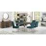 Bentley Designs Tivoli Dark Oak 6-8 Seater Dining Set & 6 Cantilever Chairs- Sea Green Velvet Fabric- feature