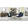 Bentley Designs Tivoli Dark Oak 6-8 Seater Dining Set & 6 Cantilever Chairs- Dark Blue Velvet Fabric- feature