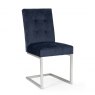 Bentley Designs Tivoli Dark Oak 6-8 Seater Dining Set & 6 Cantilever Chairs- Dark Blue Velvet Fabric- chair front angle