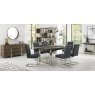 Bentley Designs Tivoli Dark Oak 6-8 Seater Dining Set & 6 Cantilever Chairs- Black Mottled Faux Leather- feature