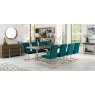 Bentley Designs Tivoli Dark Oak 6-10 Seater Dining Set & 8 Upholstered Cantilever Chairs in Sea Green Velvet Fabric- feature