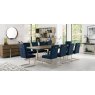 Bentley Designs Tivoli Dark Oak 6-10 Seater Dining Set & 10 Upholstered Cantilever Chairs in Dark Blue Velvet Fabric- feature