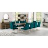 Bentley Designs Tivoli Dark Oak 6-10 Seater Dining Set & 10 Upholstered Cantilever Chairs in Sea Green Velvet Fabric- feature