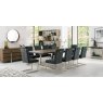 Bentley Designs Tivoli Dark Oak 6-10 Seater Dining Set & 10 Upholstered Cantilever Chairs in Gun Metal Velvet Fabric- feature